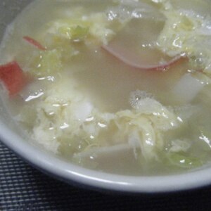 白菜とハムとタマゴの中華風スープ。